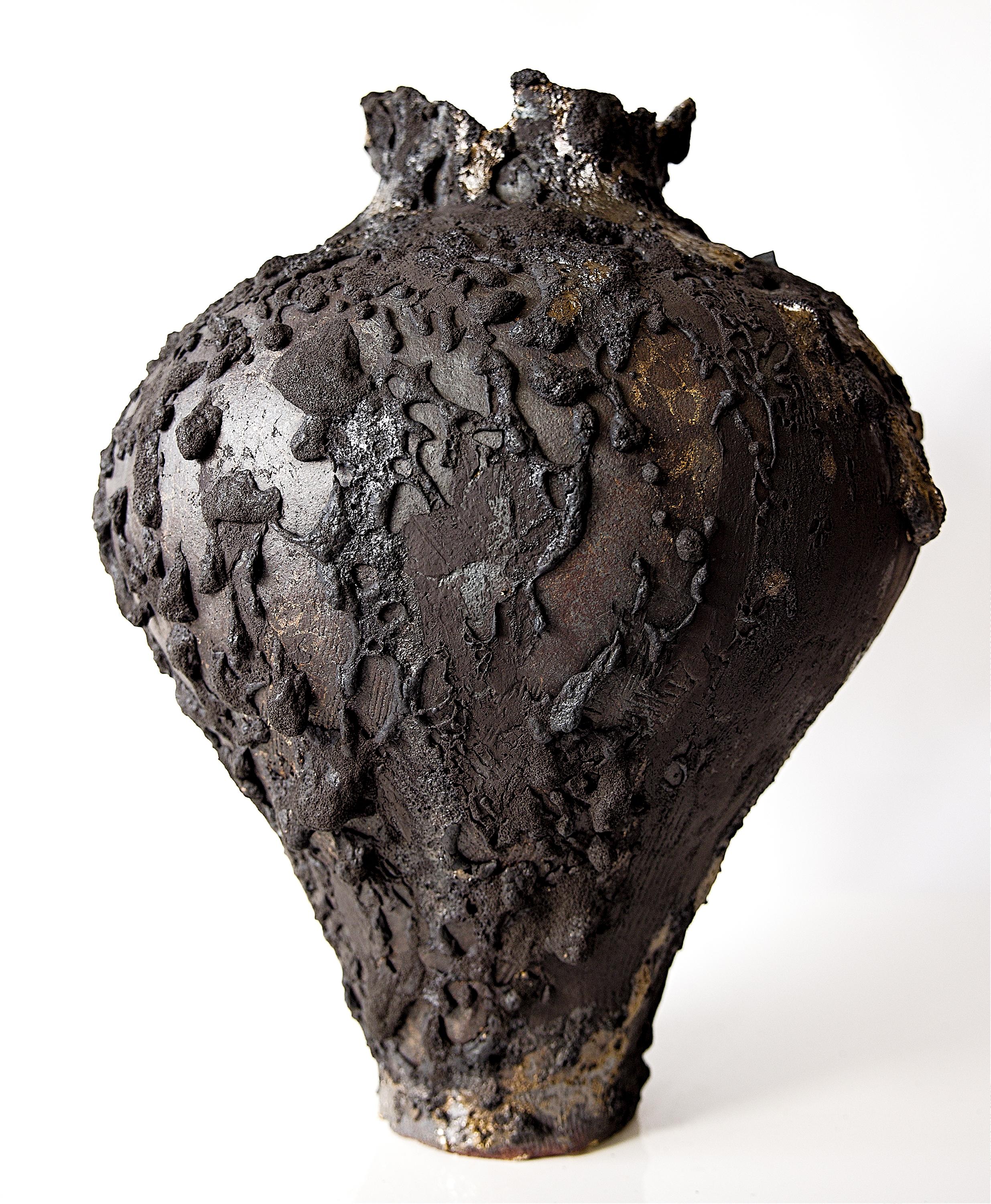 Smaltato Nero umido  Alto  Vaso Free Form A Hand Made 19