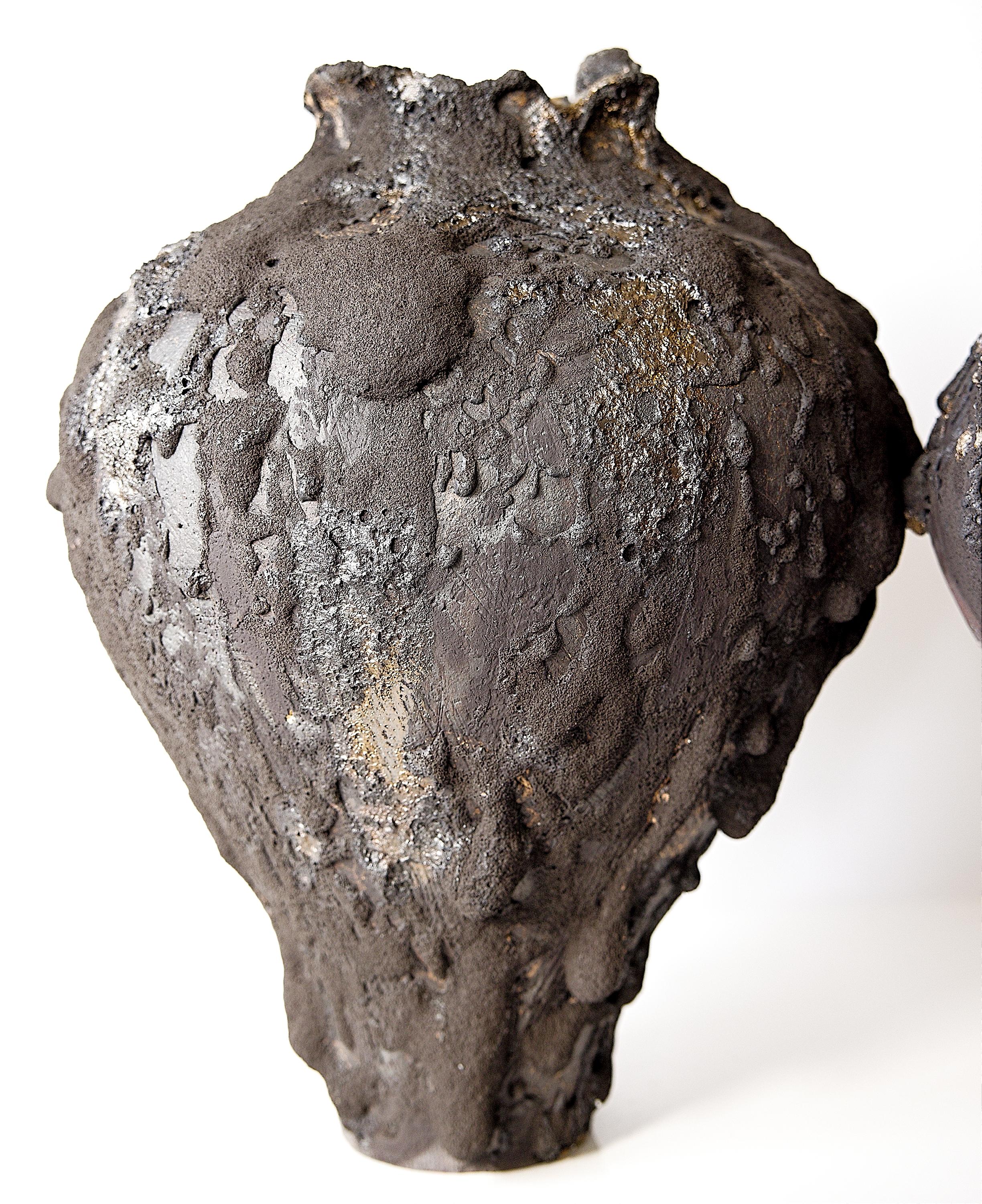 Organico moderno Nero umido  Alto  Vaso Free Form A Hand Made 19