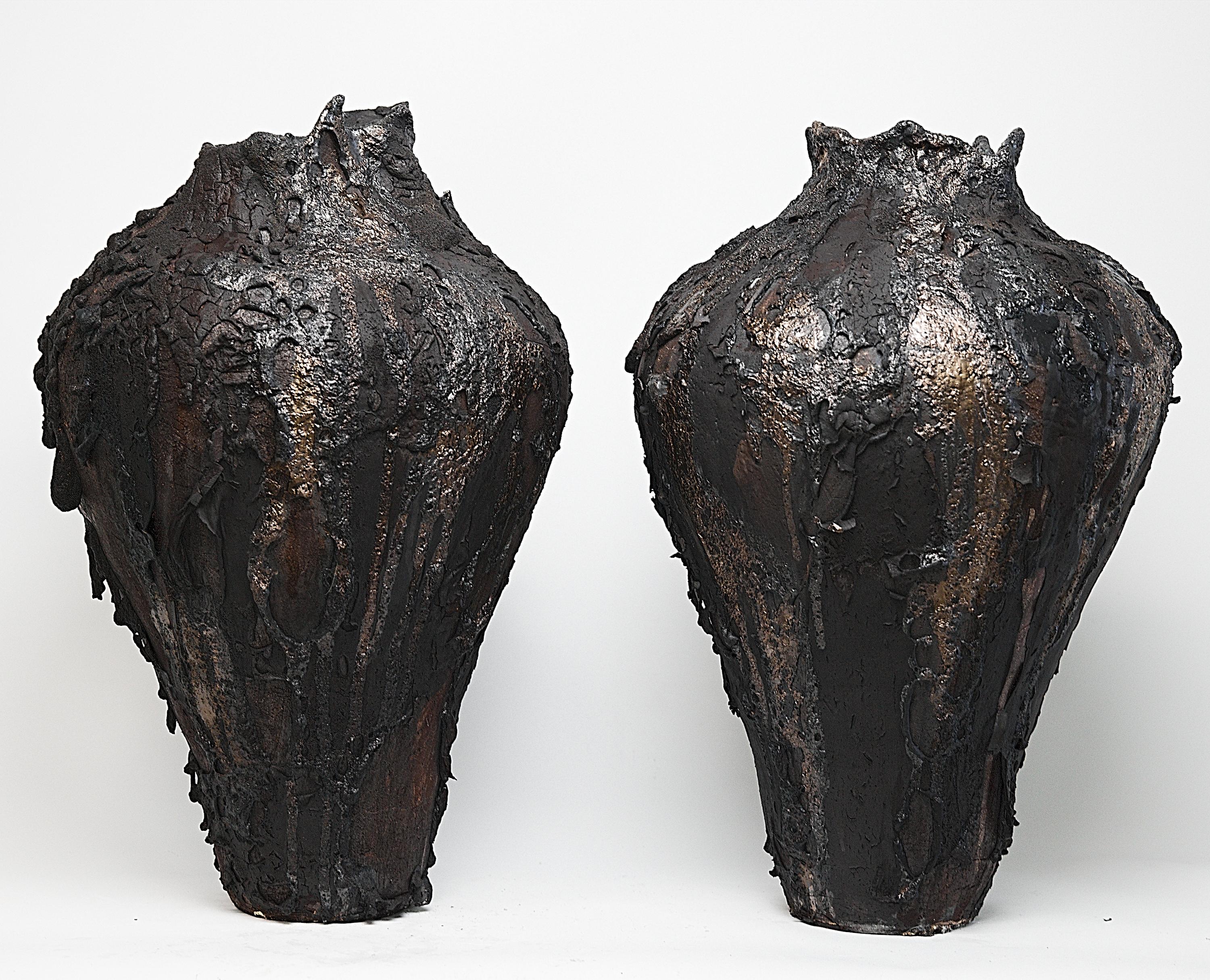 Organic Modern Moody Black Tall  Moon Hand Made Vessels II For Sale