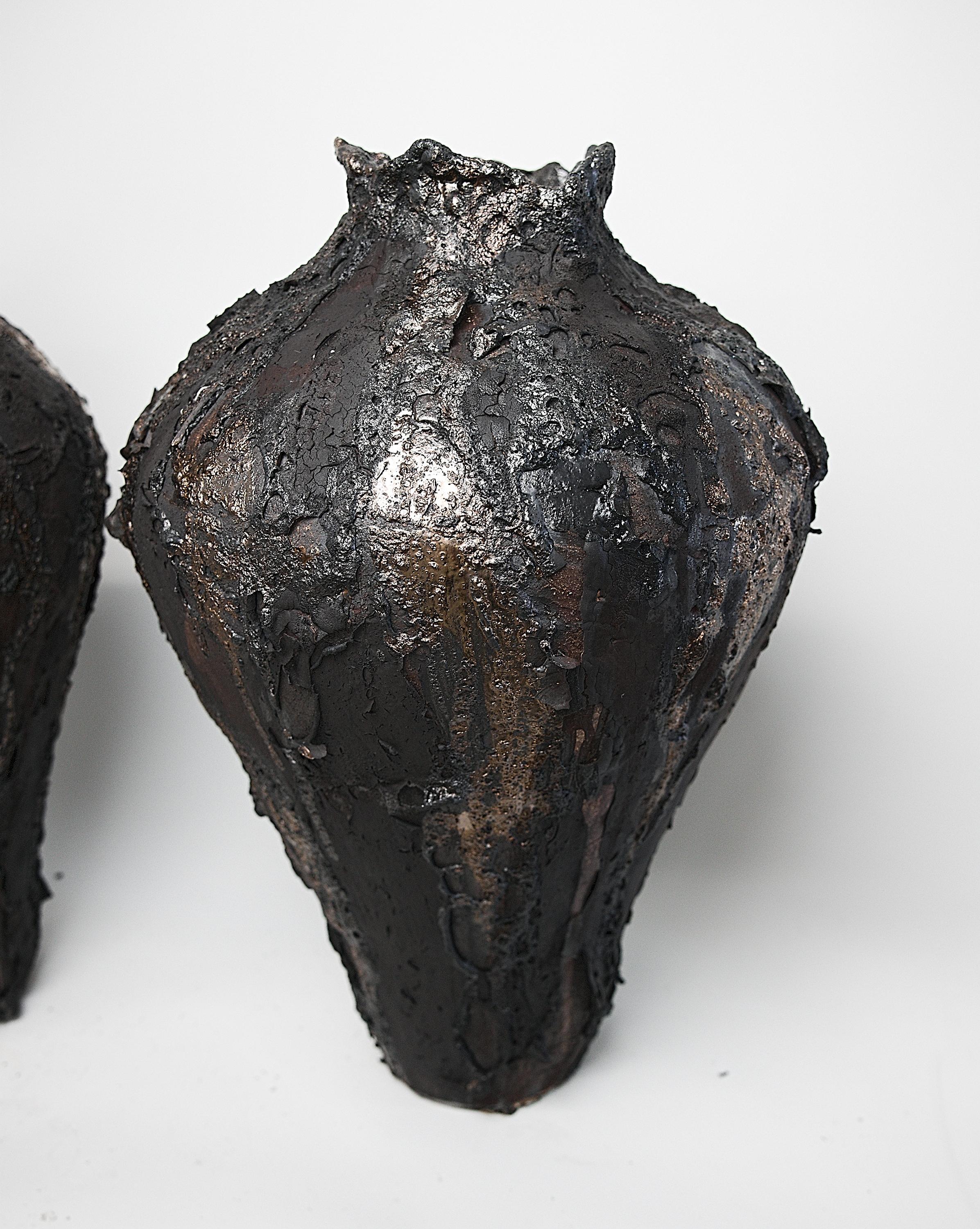 Glazed Moody Black Tall  Moon Hand Made Vessels II For Sale