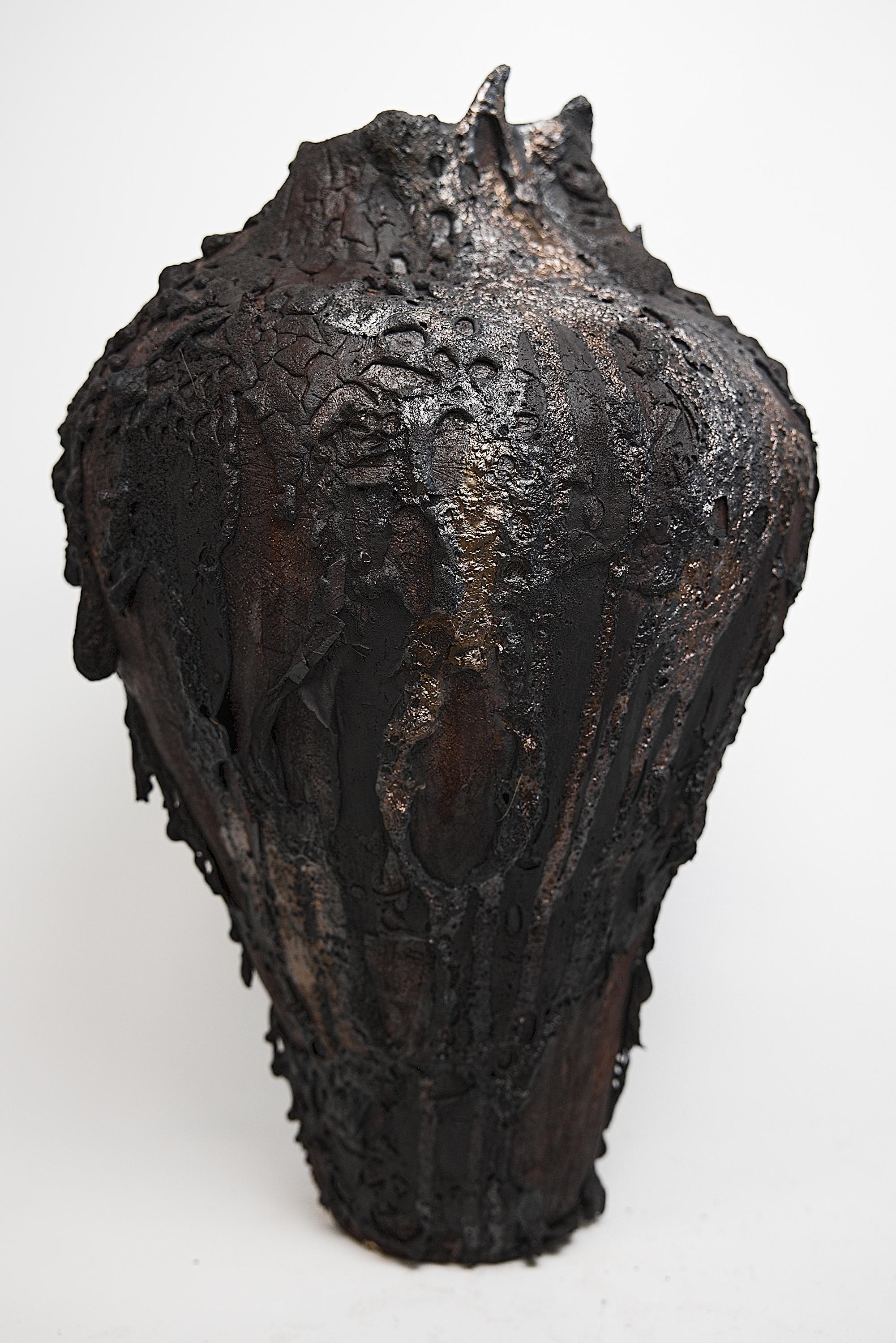 Ceramic Moody Black Tall  Moon Hand Made Vessels II For Sale