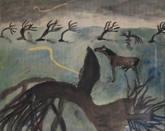 Moody Moorland Horse Landscape, Vintage Original Watercolour Painting