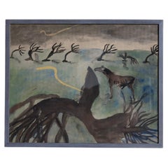 Moody Moorland Horse Landscape, Vintage Original Watercolour Painting