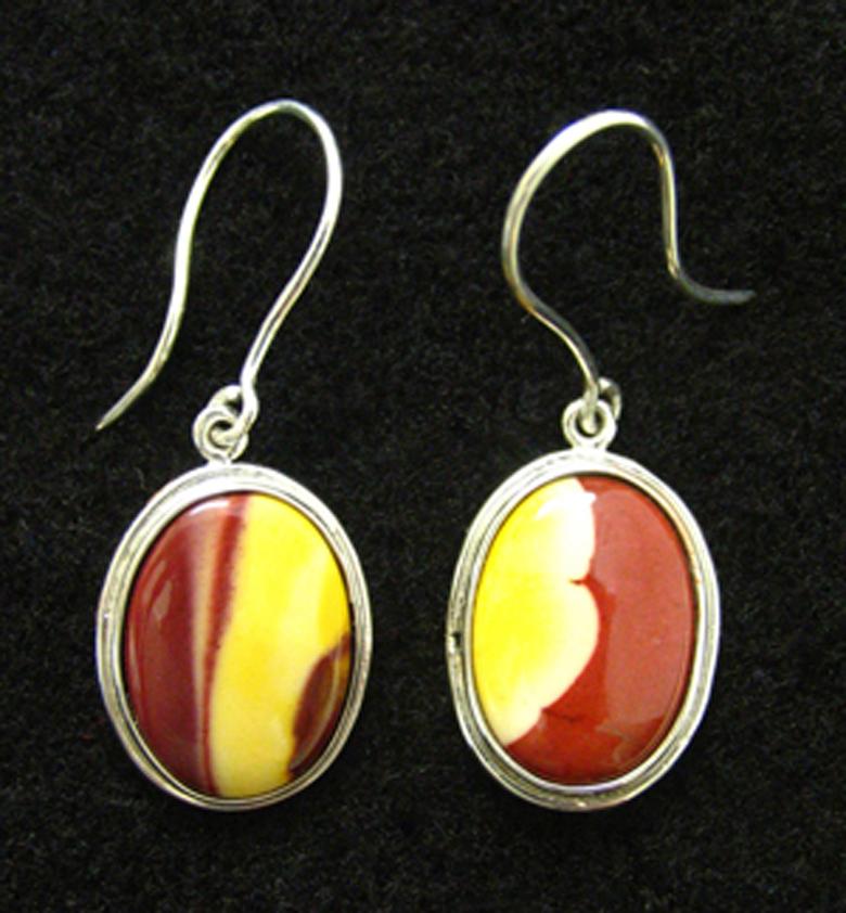 13.03cts Mookaite from Australia - Custom Sterling Silver Pendant 
14.4cts of Mookaite from Australia - Custom Sterling Silver Pair of Earrings
A request of the goldsmith/silversmith was made to Rhodium Plate both pieces so they would not tarnish.