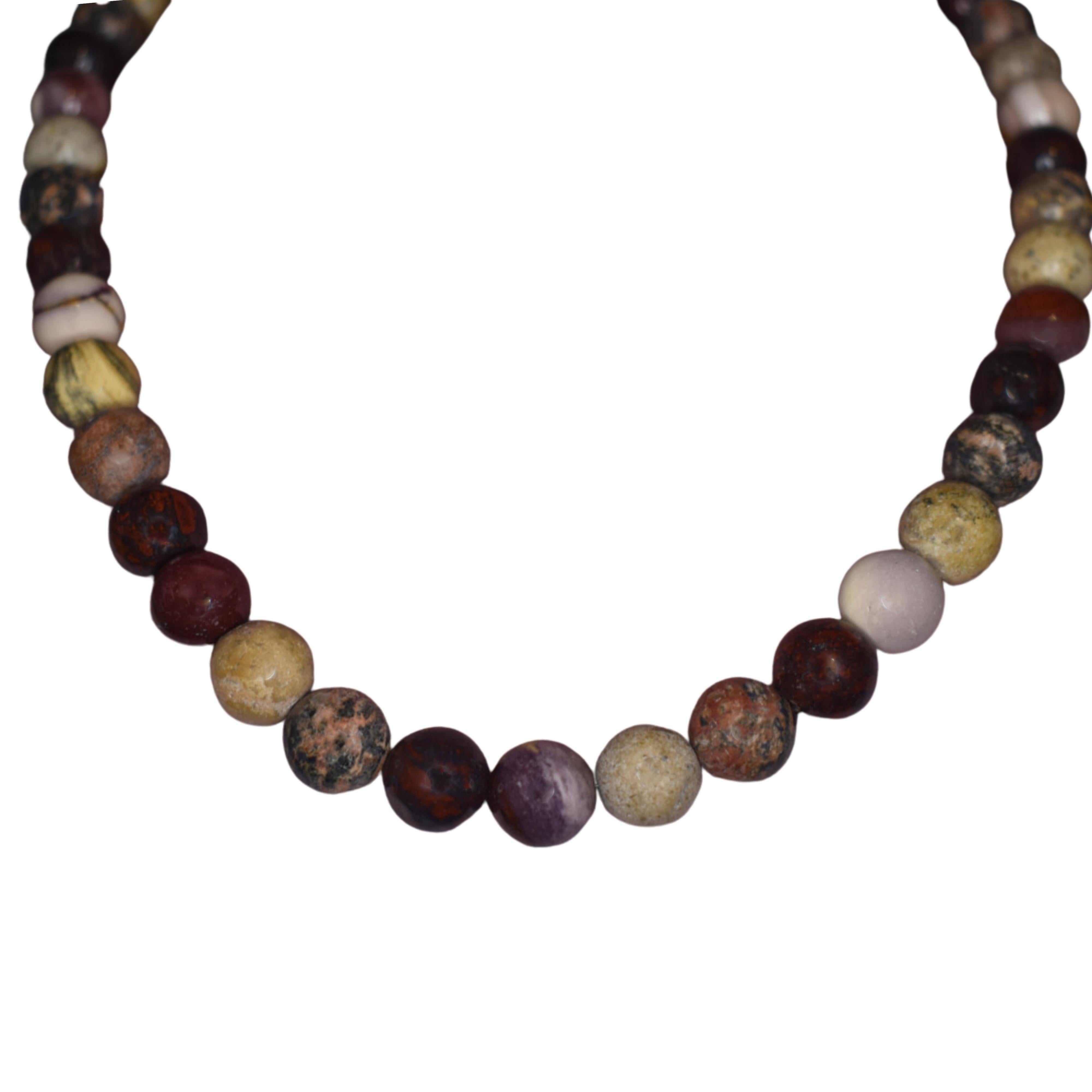 Moderno Mookaite Picture Jasper Leopard Jasper Brown Red Collana di perline in oro 14k in vendita