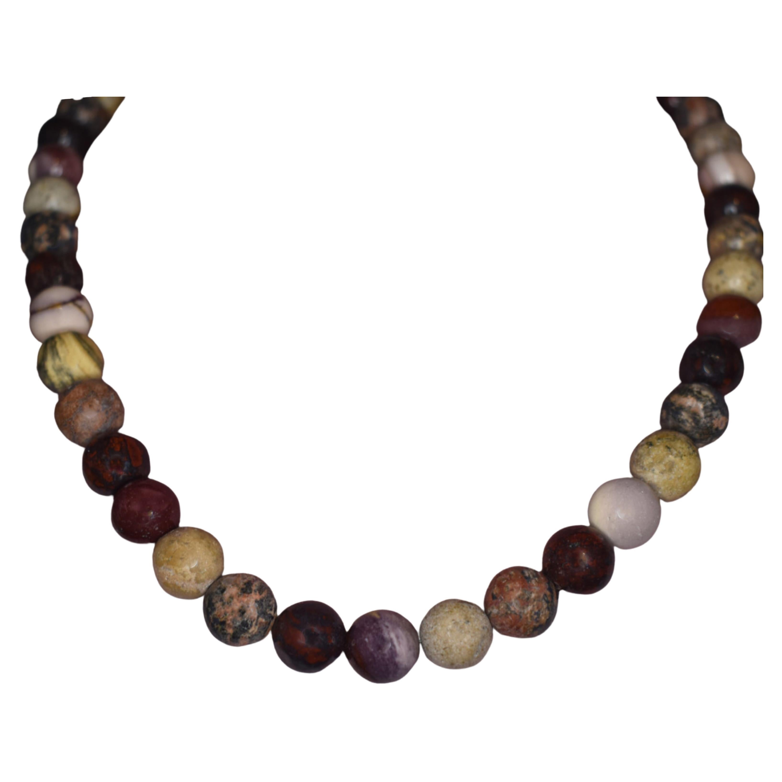 Mookaite Picture Jasper Leopard Jasper Brown Red Collana di perline in oro 14k in vendita