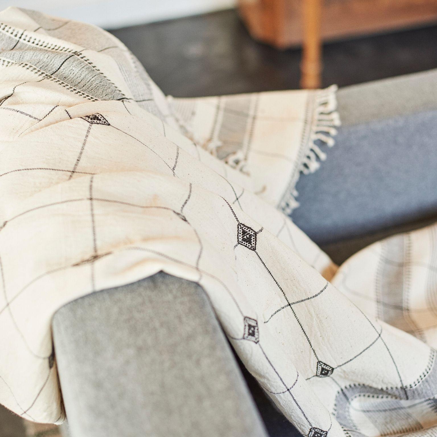 Mool Handloom Throw / Blanket , Black and White, In Organic Cotton For