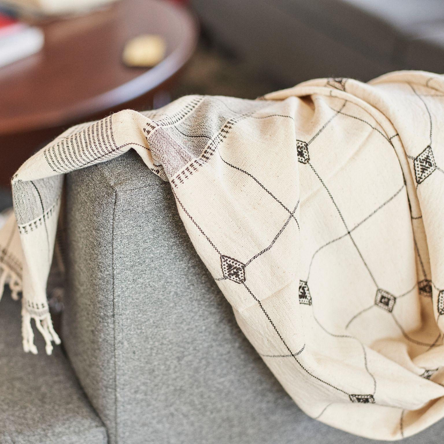 Mool Handloom Throw / Blanket , Black and White, In Organic Cotton For