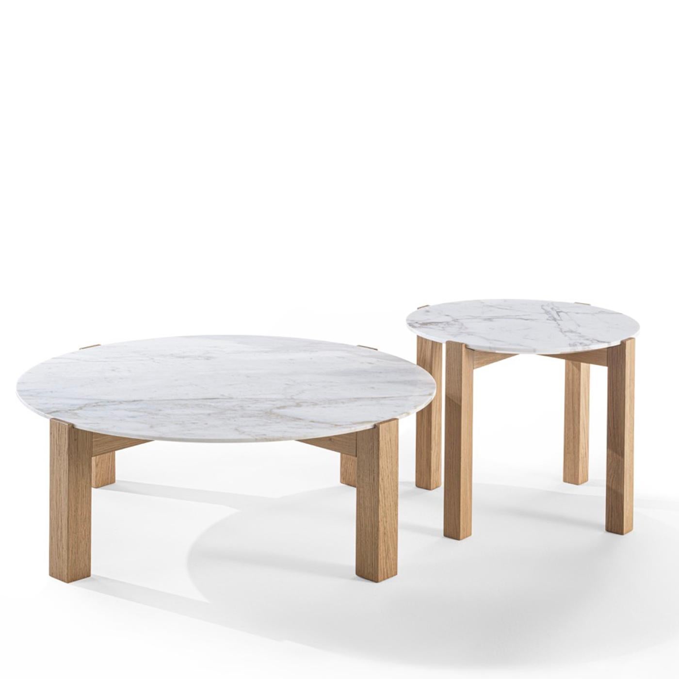 Contemporary Moon 2 Round White Marble Side Table For Sale