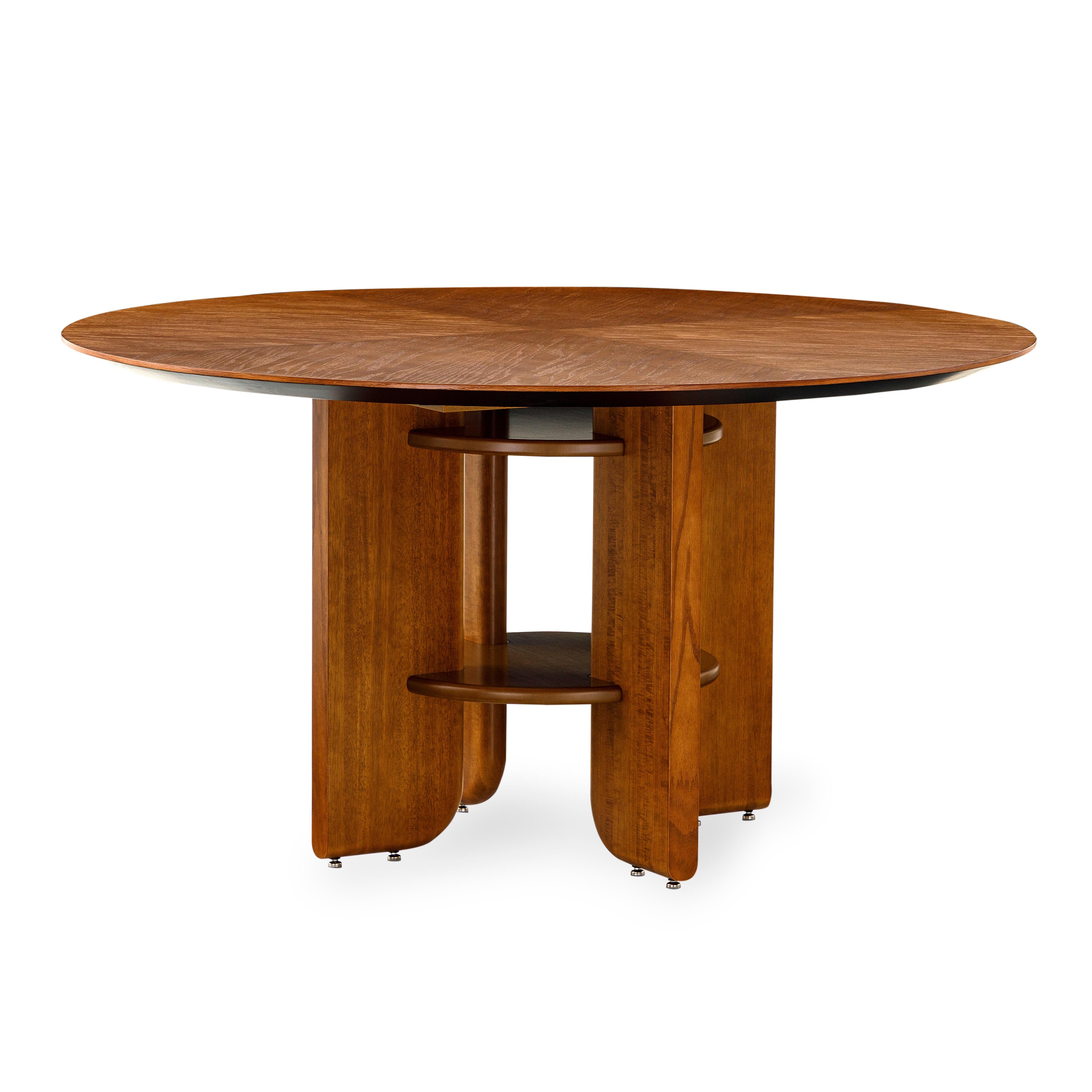 Moderne Table de salle à manger ronde avec plateau en Oak Oak 55 pouces et base sculpturale - Moon Line en vente