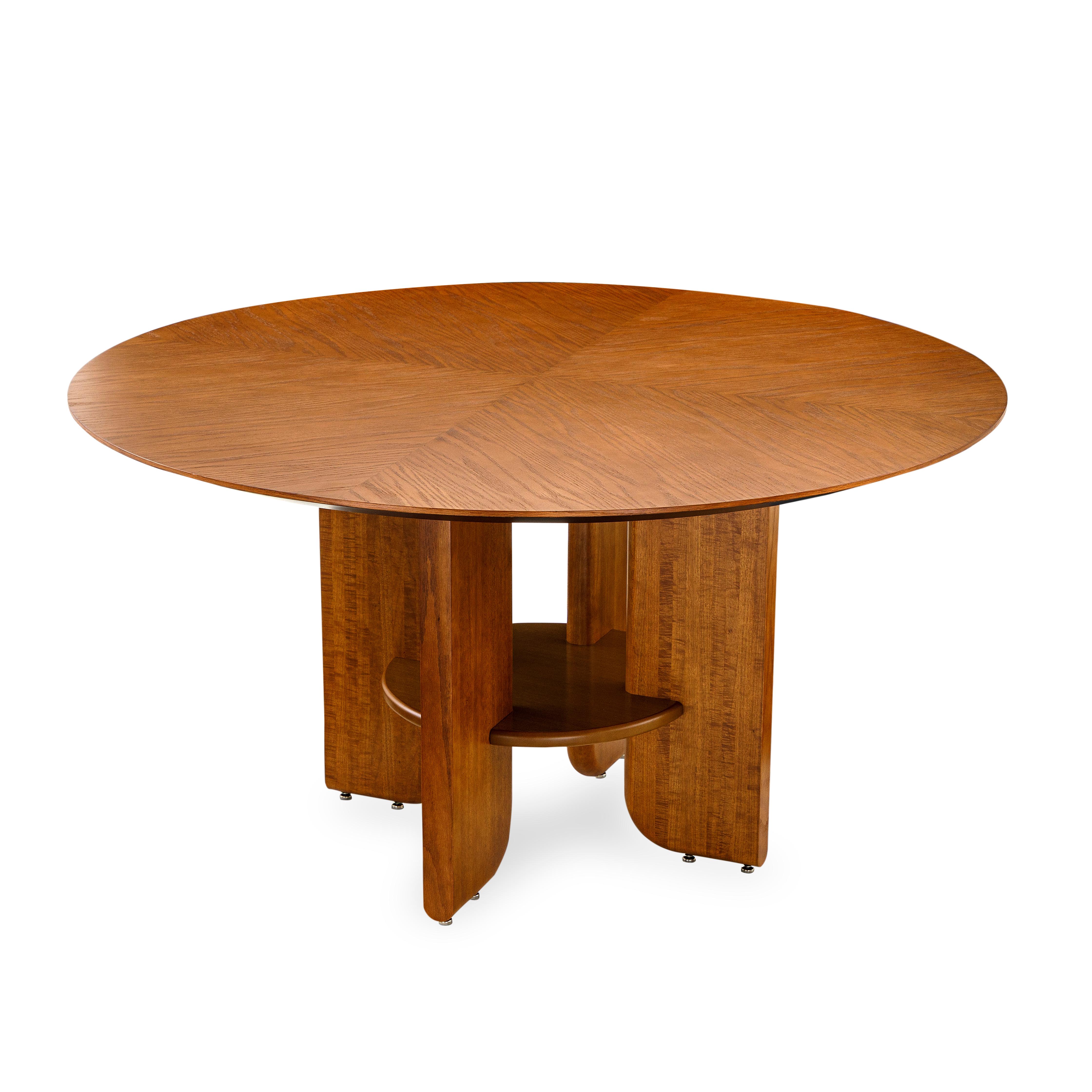 Brésilien Table de salle à manger ronde avec plateau en Oak Oak 55 pouces et base sculpturale - Moon Line en vente