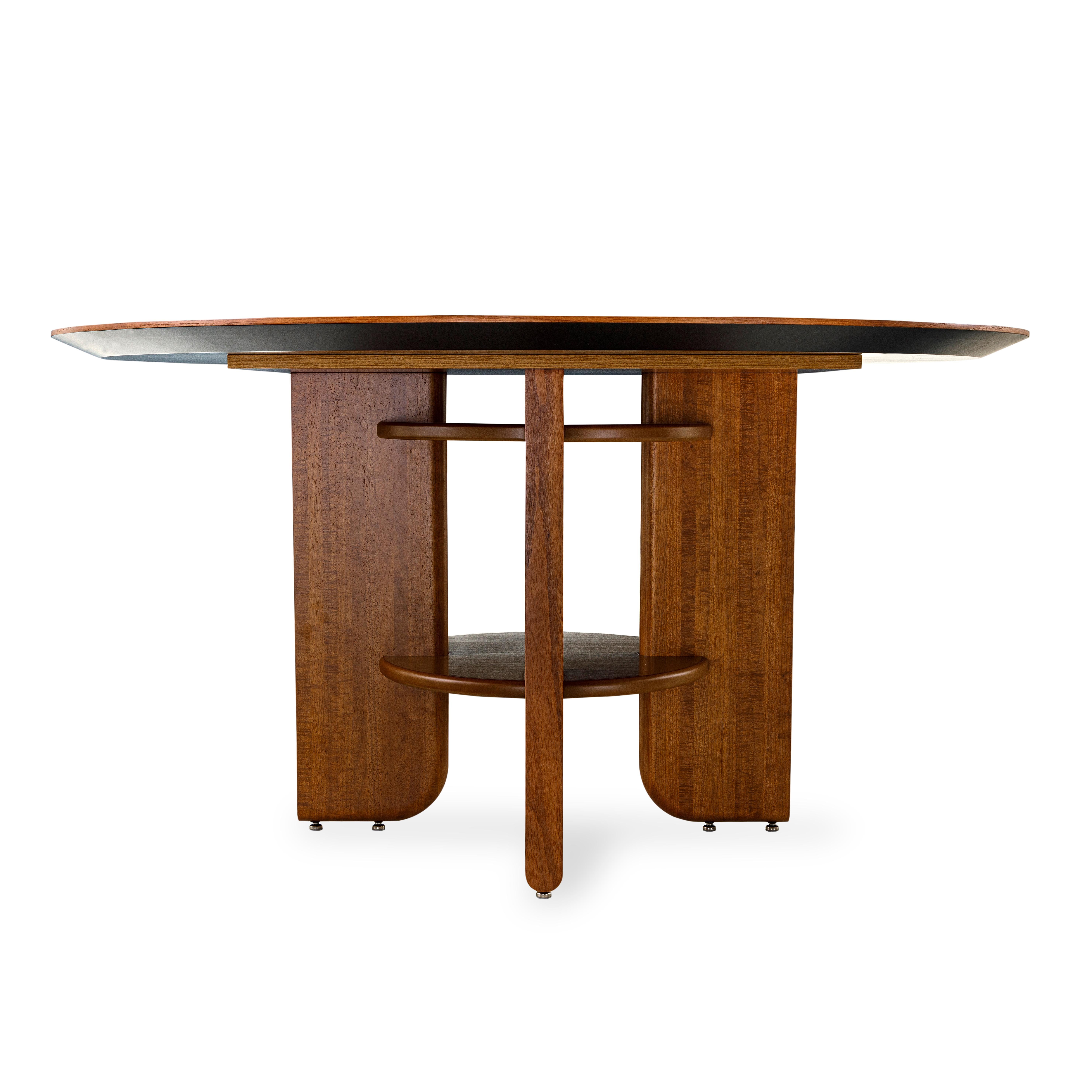 Brazilian Moon Round Dining Table with Almond Oak Veneered Top and Wood Legs 55'' For Sale
