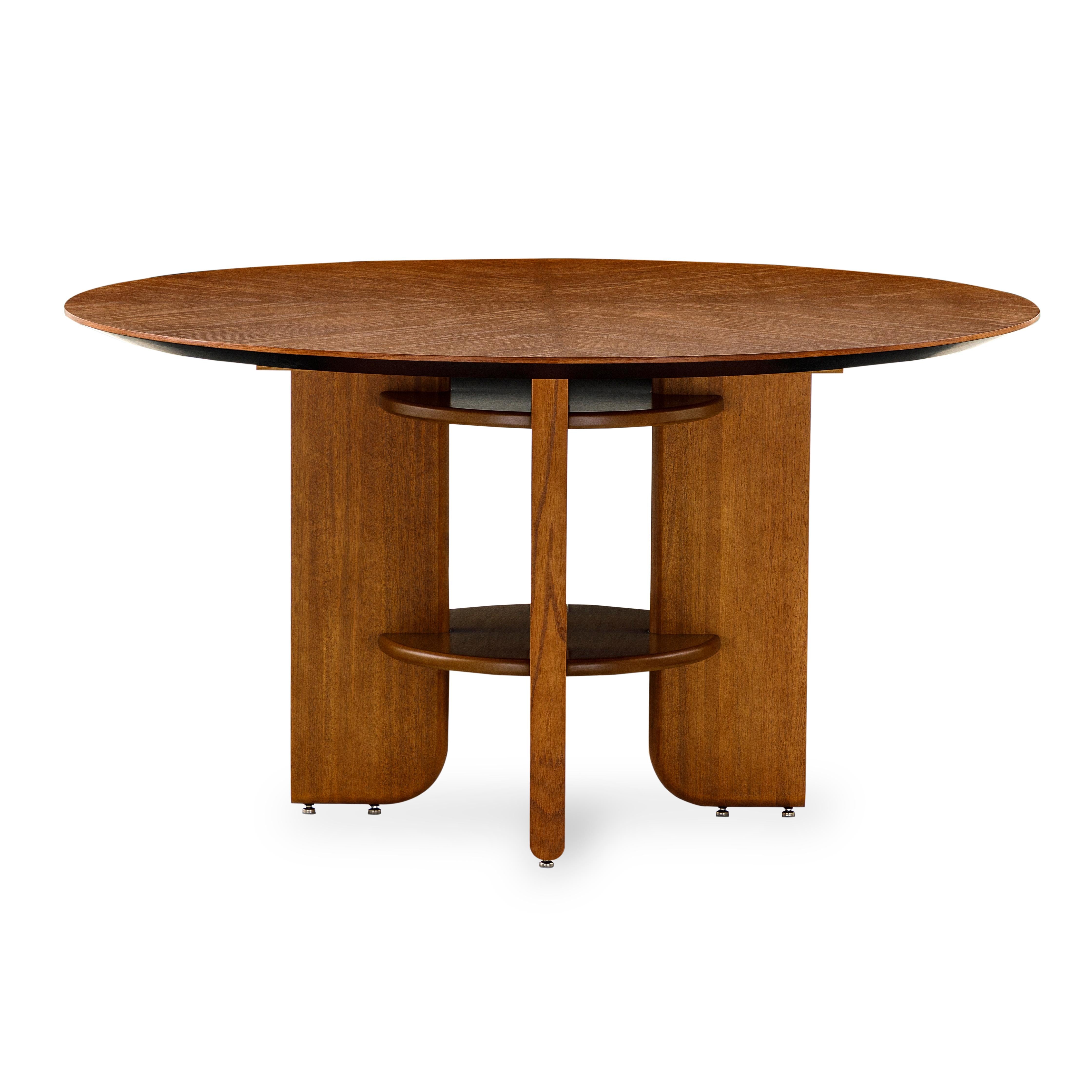 Moon Round Dining Table with Almond Oak Veneered Top and Wood Legs 55'' In New Condition For Sale In Miami, FL