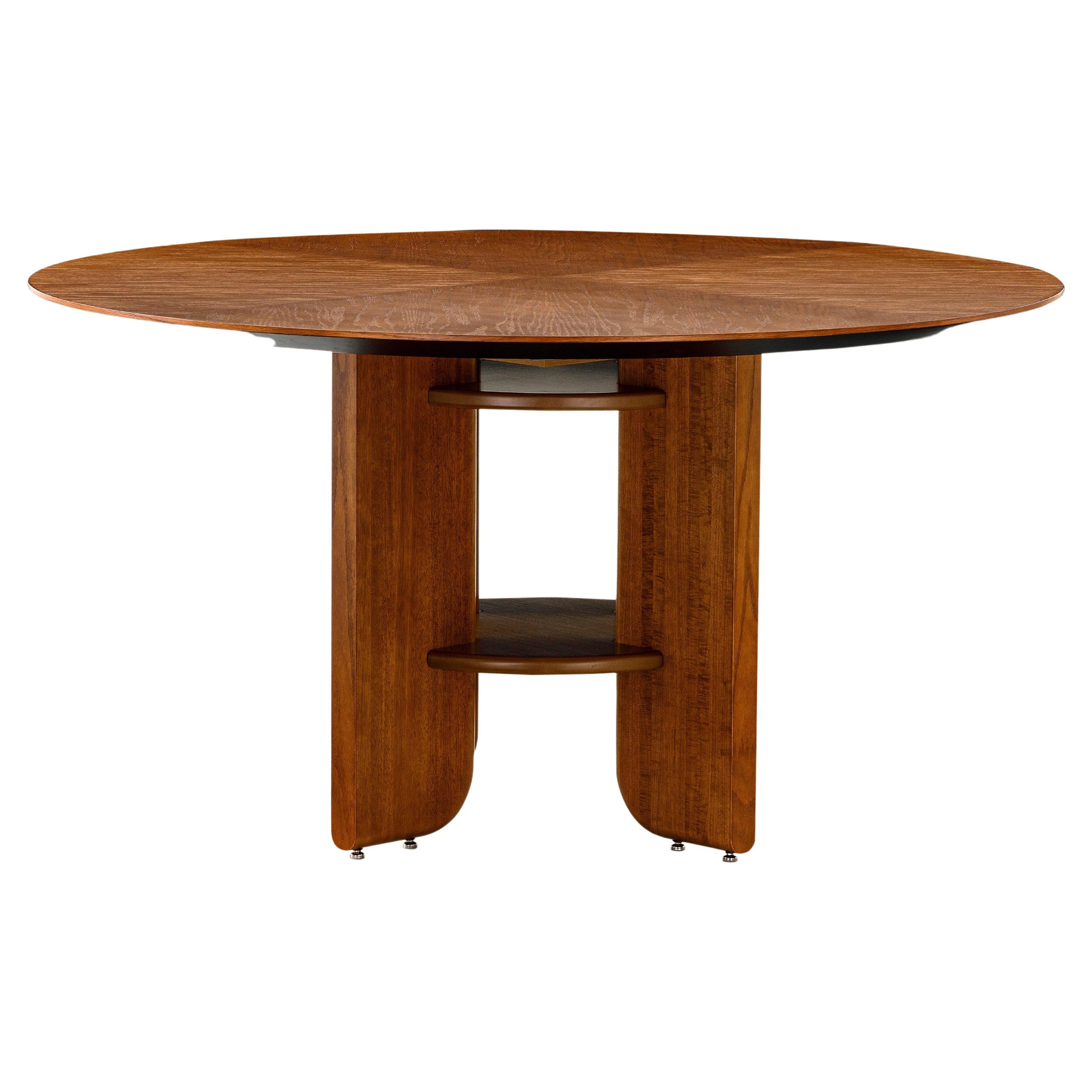 Moon Round Dining Table with Almond Oak Veneered Top and Wood Legs 55'' For Sale