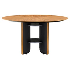 Moon Round Dining Table with Teak Veneered Top and Black Wood Legs 55''