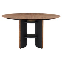 Moon Round Dining Table with Walnut Veneered Top and Black Wood Legs 55''