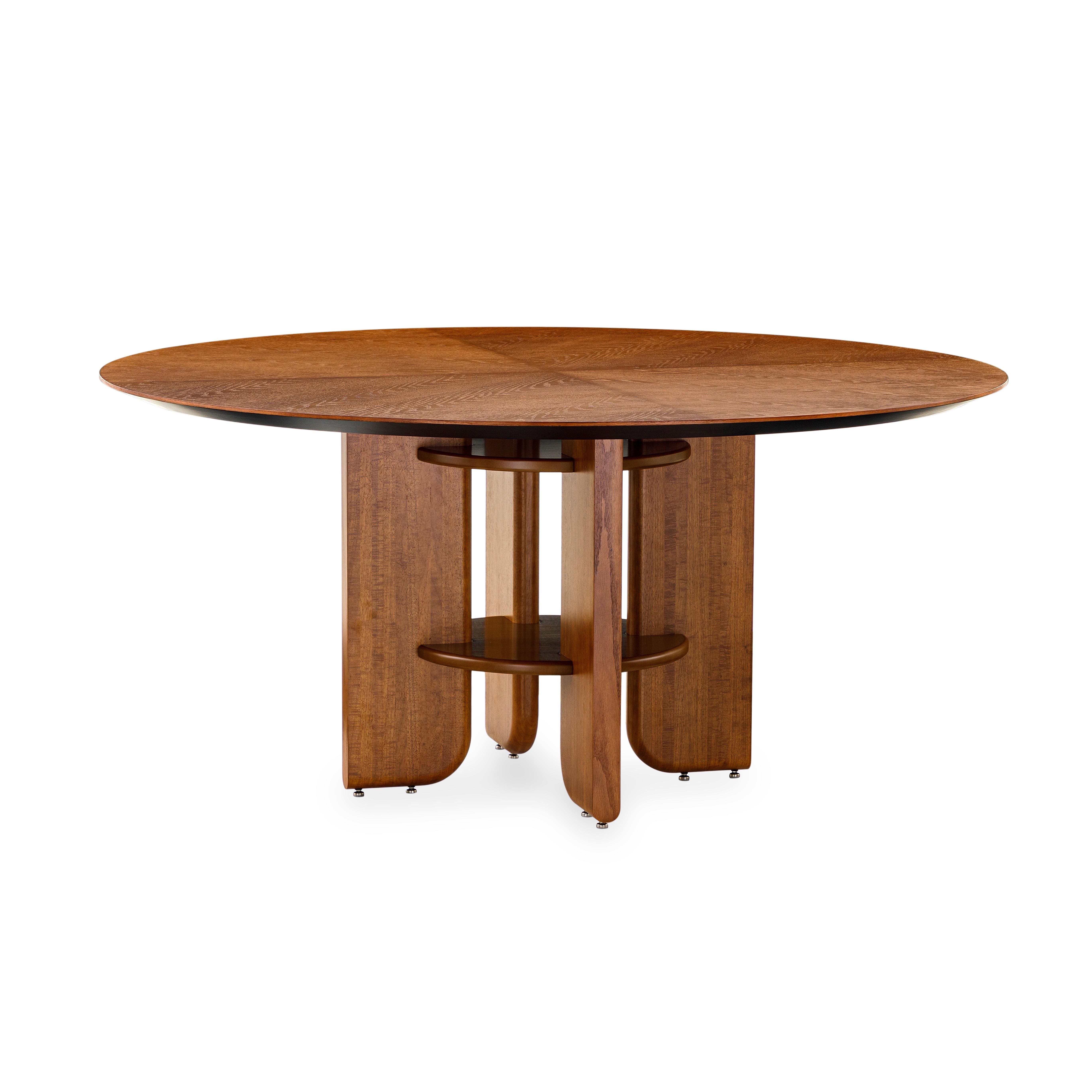 This round dining table in an almond oak veneered top finish with oak wood legs is the perfect table for your house. Every dining space needs a good dining table and the Moon round table is going to be perfect for that space, with an exclusive