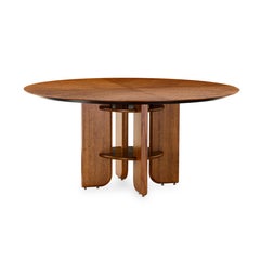 Grande tavolo da pranzo in stile Art Line con piano rotondo impiallacciato in Oak Oak - Moon Line