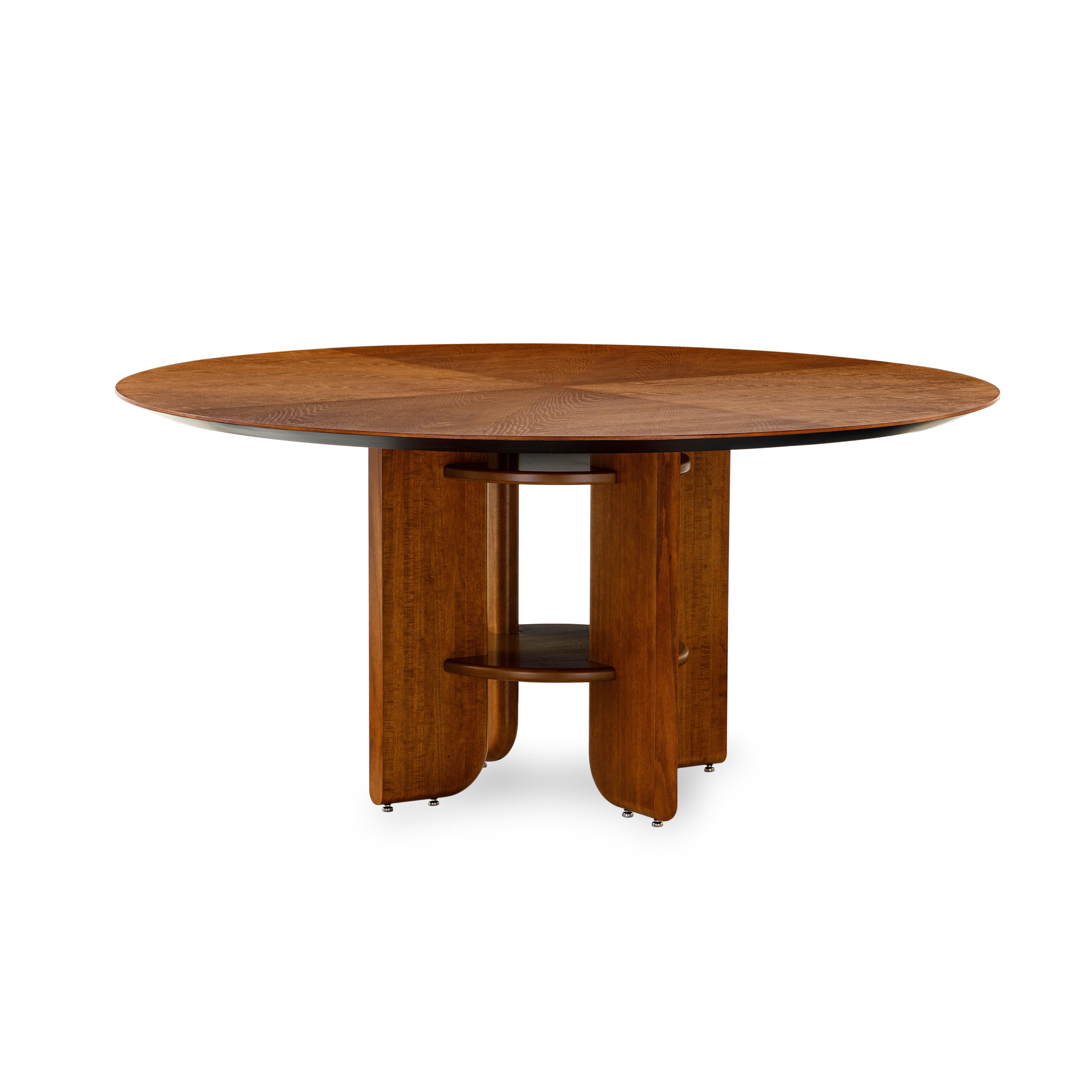 Gran Mesa de Comedor de Estilo Art Decó con Tablero Redondo Chapado en Roble Almendro - Moon Line Brasileño en venta
