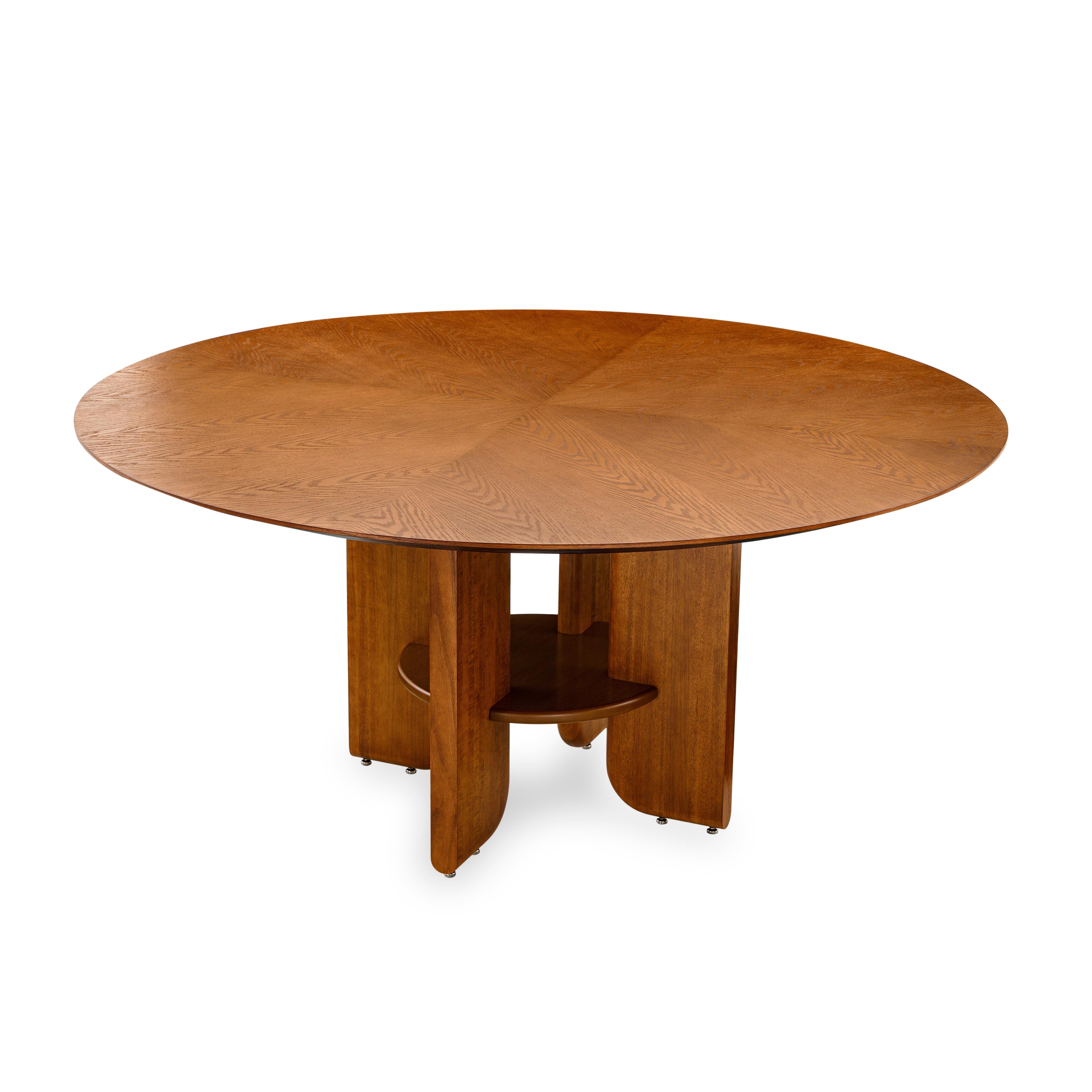 Moon Round Dining Table with Almond Oak Veneered Top and Wood Legs 63'' In New Condition For Sale In Miami, FL