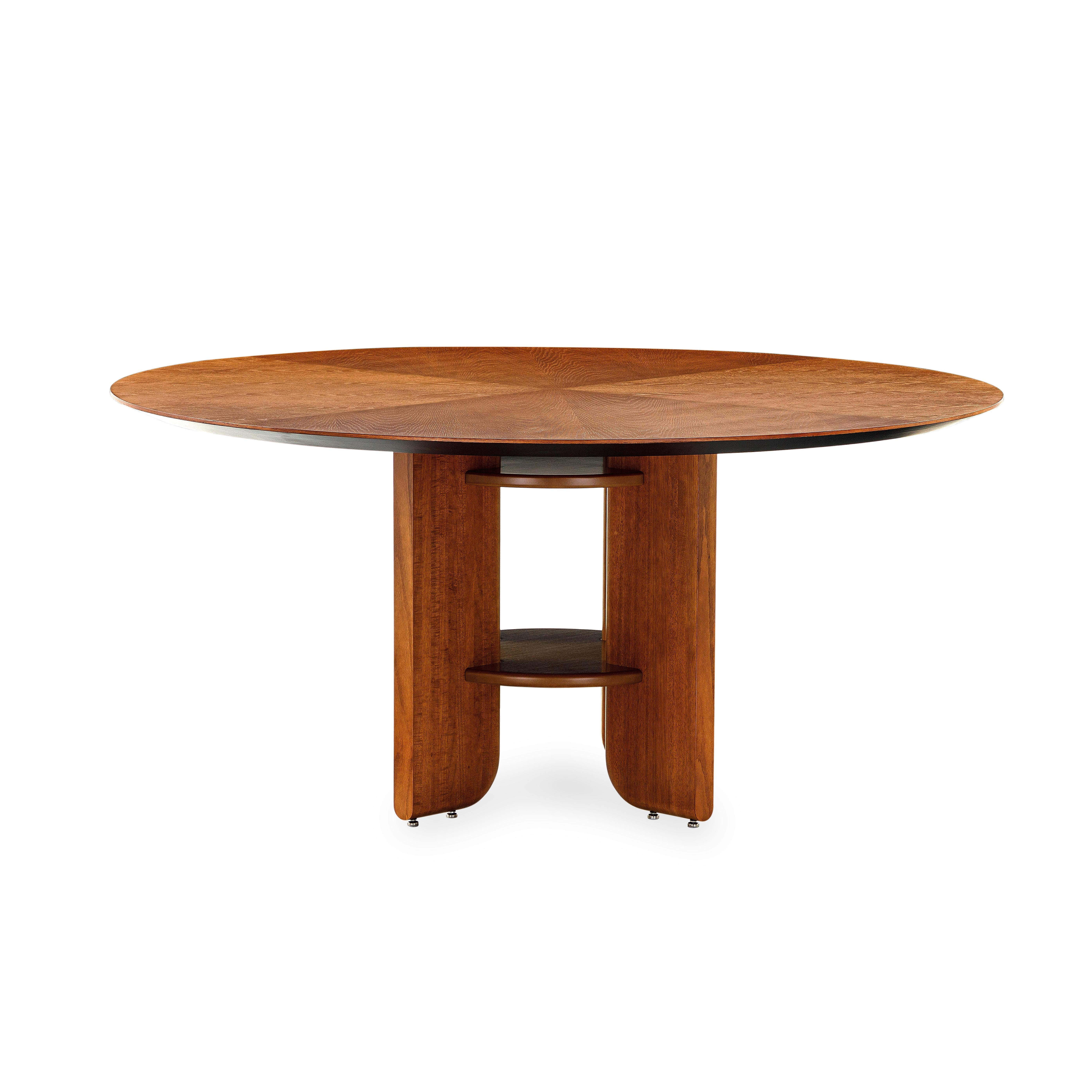 Moon Round Dining Table with Almond Oak Veneered Top and Wood Legs 63'' For Sale 2