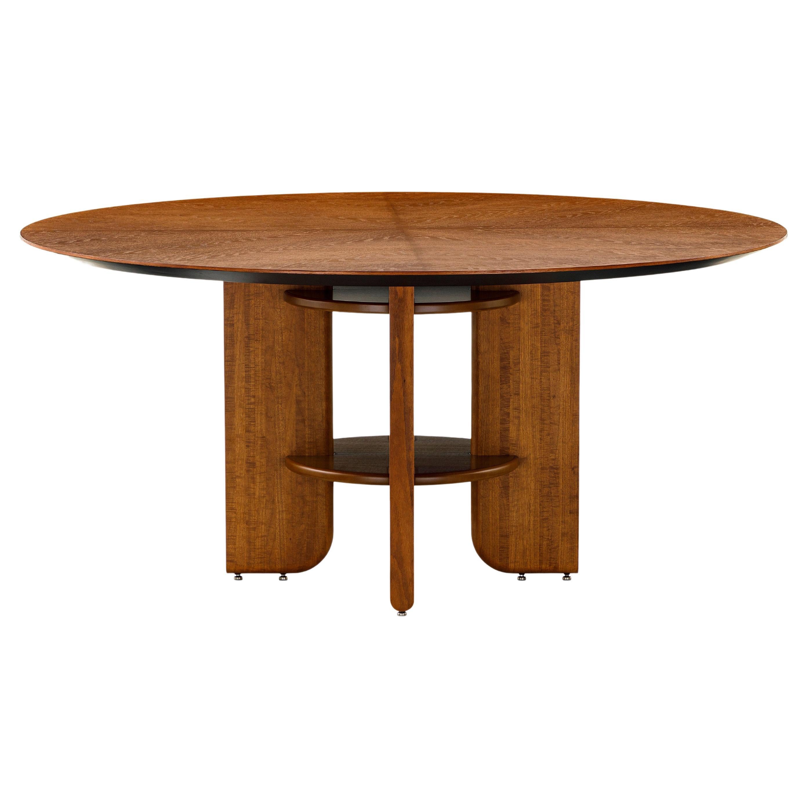 Moon Round Dining Table with Almond Oak Veneered Top and Wood Legs 63'' For Sale
