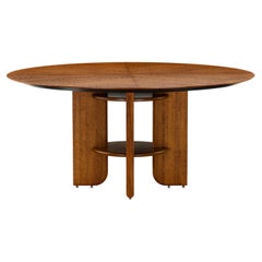 Moon Round Dining Table with Oak Veneered Top and Wood Legs 63''