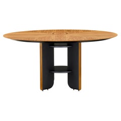 Moon Round Dining Table with Teak Veneered Top and Black Wood Legs 63''