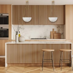 'Moon' Alabaster and Brass Pendant Lamp by Denis De La Mesiere