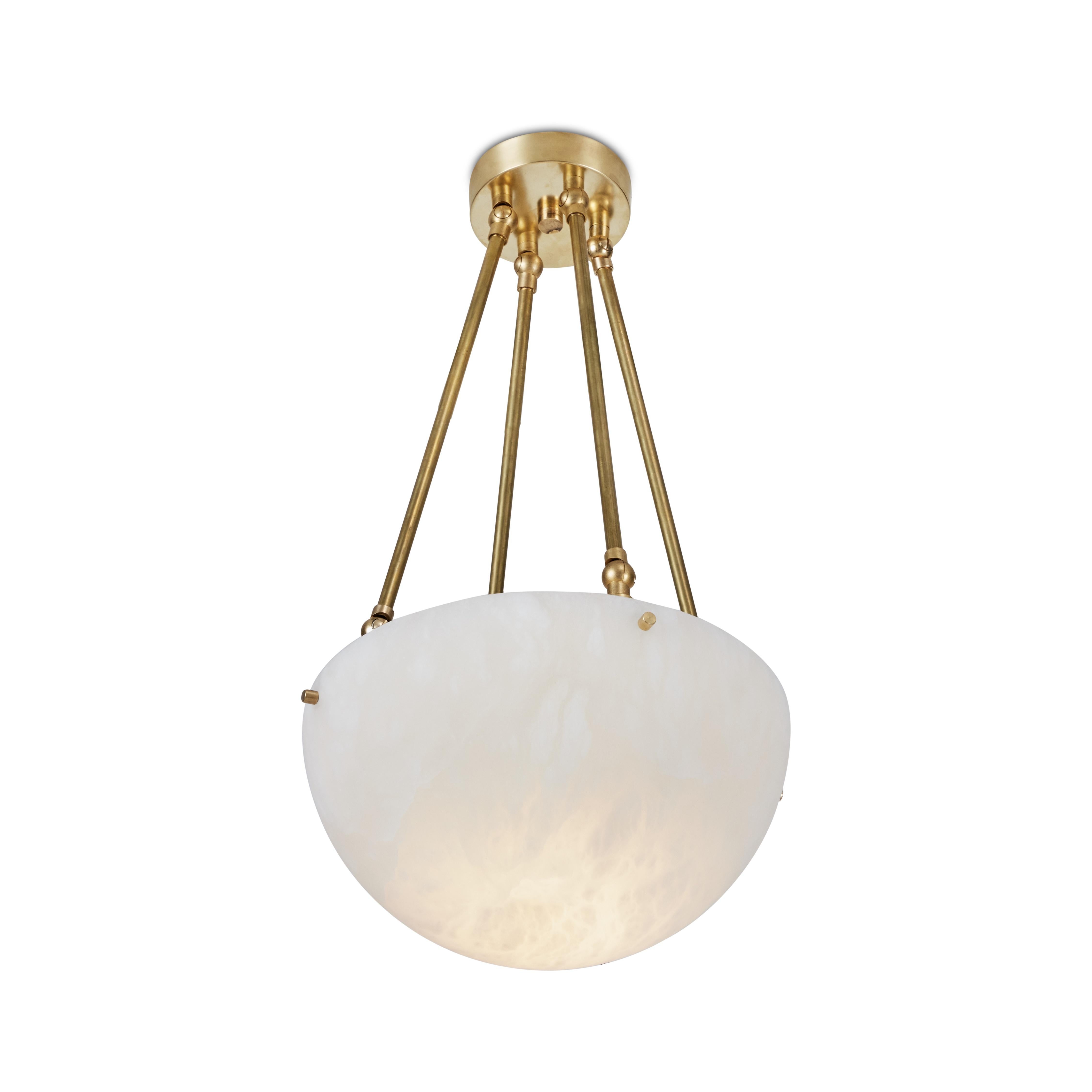 'Moon' Alabaster and brass pendant lamp by Denis de la Mesiere. Handcrafted in Los Angeles in the workshop of noted French designer and antiques dealer Denis de le Mesiere, who meticulously pays homage to the work of Pierre Chareau with scrupulous