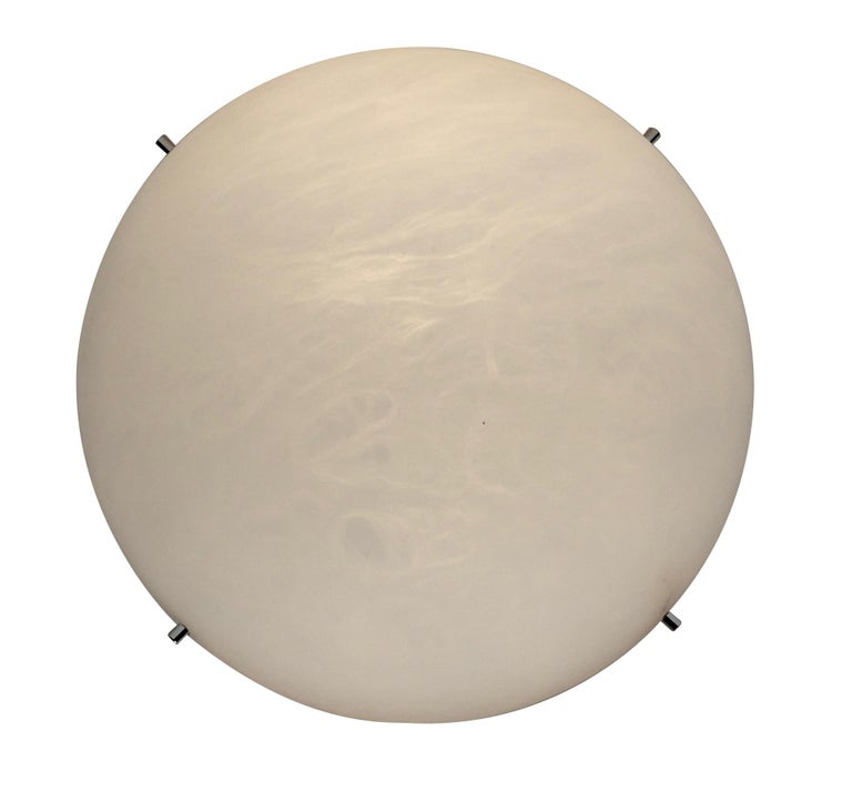 'Moon' Alabaster wall or ceiling lamp in the manner of Pierre Chareau. Handcrafted in Los Angeles in the workshop of noted French designer and antiques dealer Denis de le Mesiere, who meticulously pays homage to the work of Pierre Chareau with