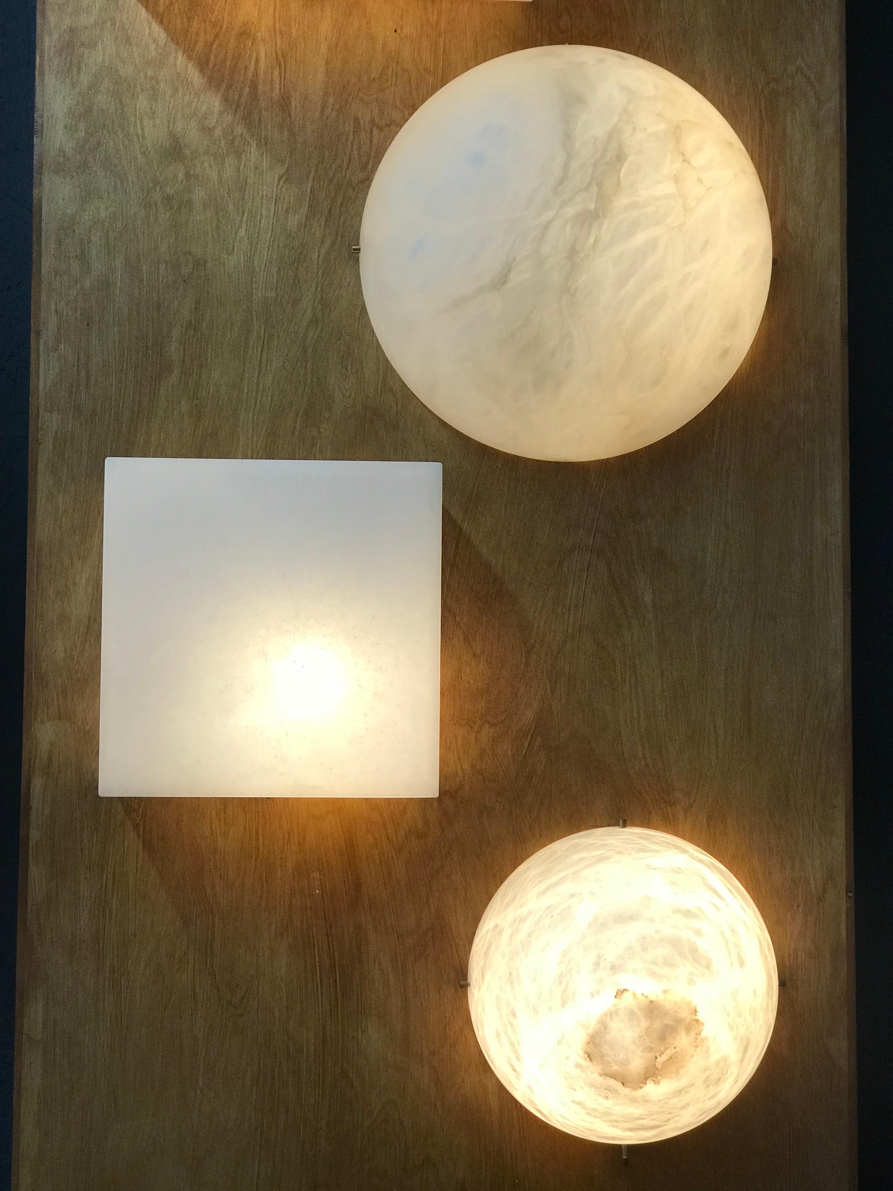 Contemporary 'Moon 4' Alabaster Ceiling or Wall Lamp in the Manner of Pierre Chareau For Sale