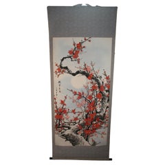 Vintage Moon and Blossoms Hand Painted Scroll