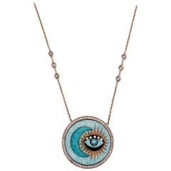 Moon and Eye Opal Inlay and Diamond Necklace