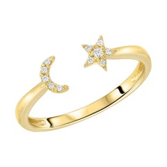 Moon and Star 0.15 Carat Diamonds 14 Karat Yellow Gold Band Ring