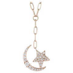 Moon and Star 24k Yellow Gold and 2.54Ct White Diamond Pendant Necklace