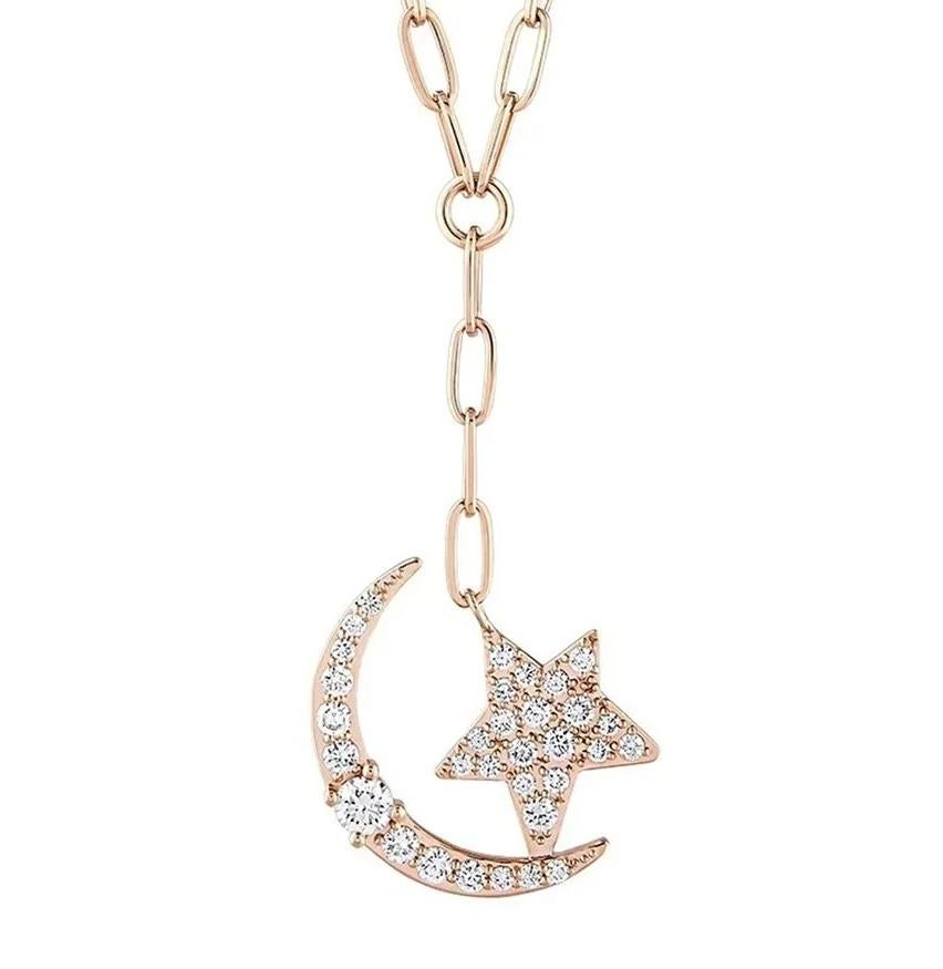Moon and Star 24k Yellow Gold and 2.54Ct White Diamond Pendant Necklace In New Condition For Sale In West Hollywood, CA