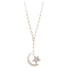 Moon and Star 24k Yellow Gold and 2.54Ct White Diamond Pendant Necklace