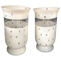 Moon and Star Decorated Frosted Glass Hurricane Shades