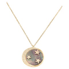 Moon and Star Diamond Mother of Pearl Yellow Gold Pendant Necklace
