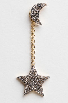 Moon and Star Pave` Diamond Dangle Earrings