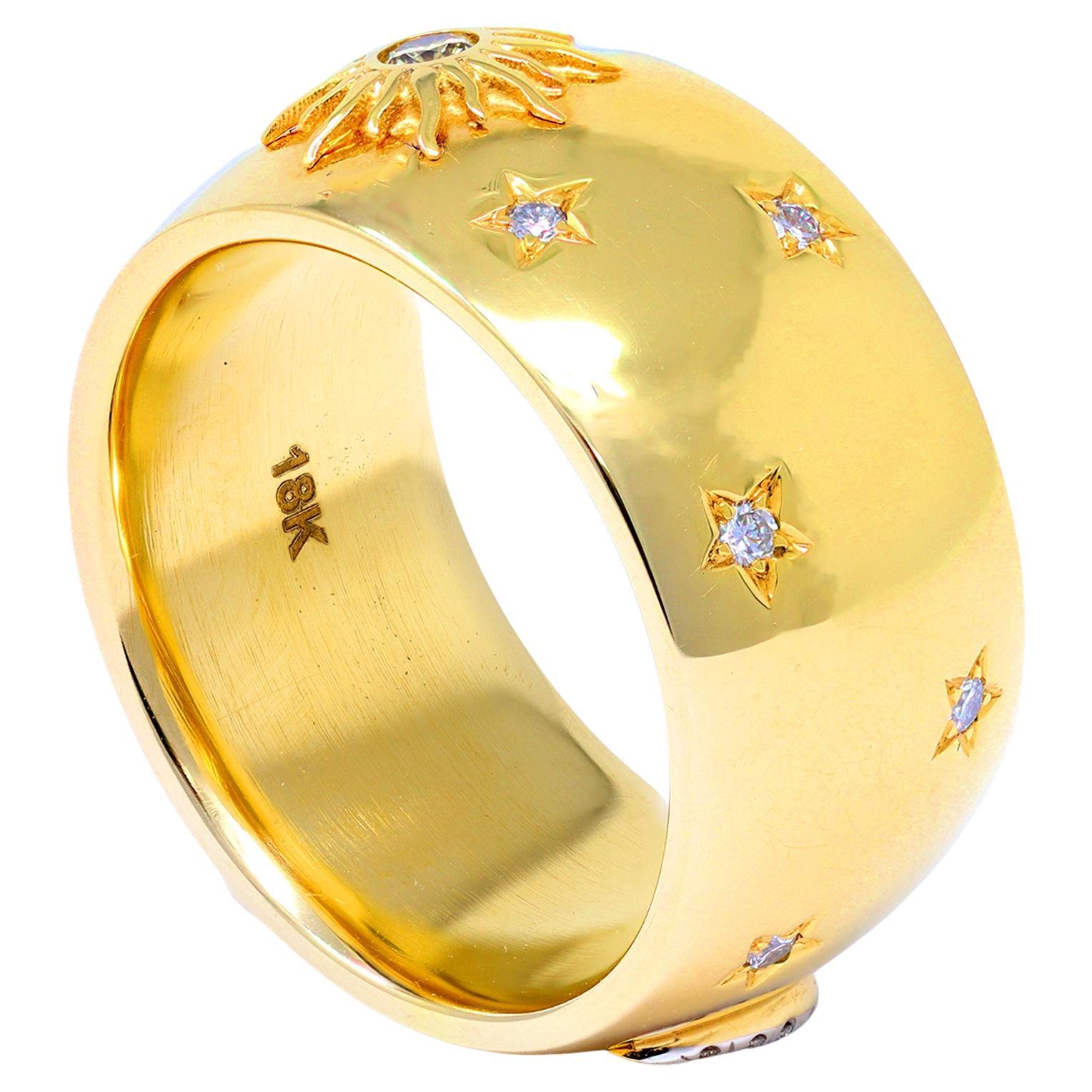 Moon and Sun Band Ring with Diamonds in 18K at 1stDibs