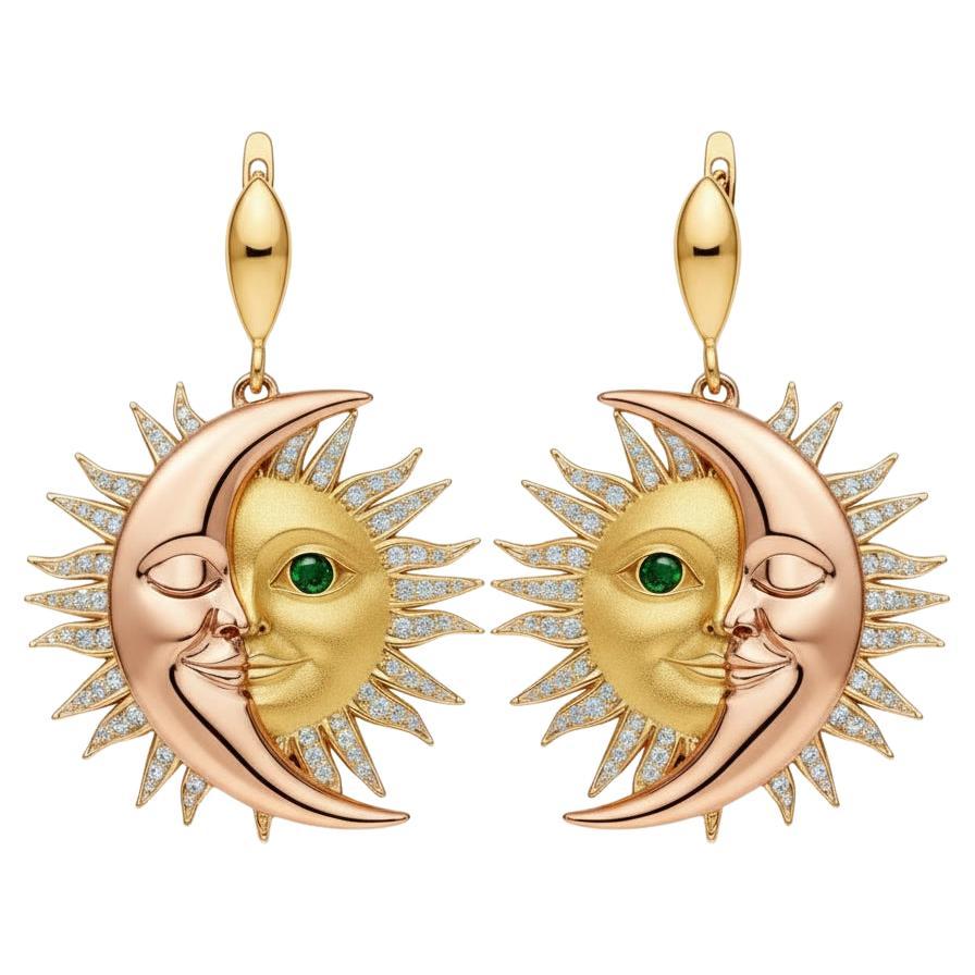 Moon and sun face earrings silver, gold