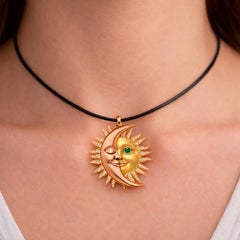 Moon and sun face pendant silver, gold