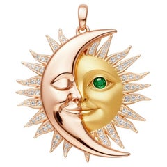 Moon and sun face pendant silver, gold