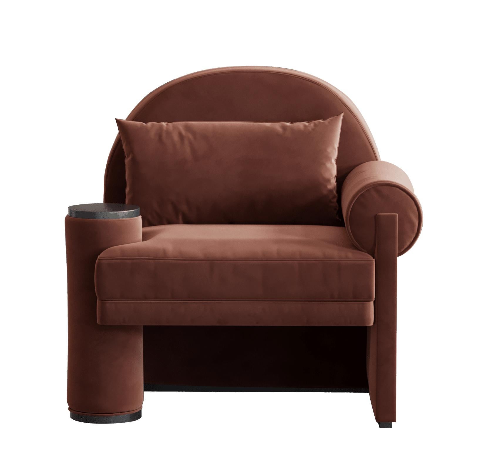 Sillón Moon de terciopelo teja con brazos izquierdos by Hermhaus Turco en venta