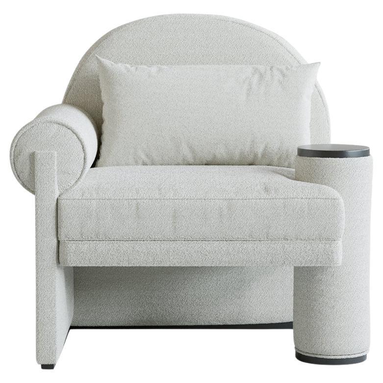 Moon Armchair Left-Armed White Boucle by Hermhaus For Sale