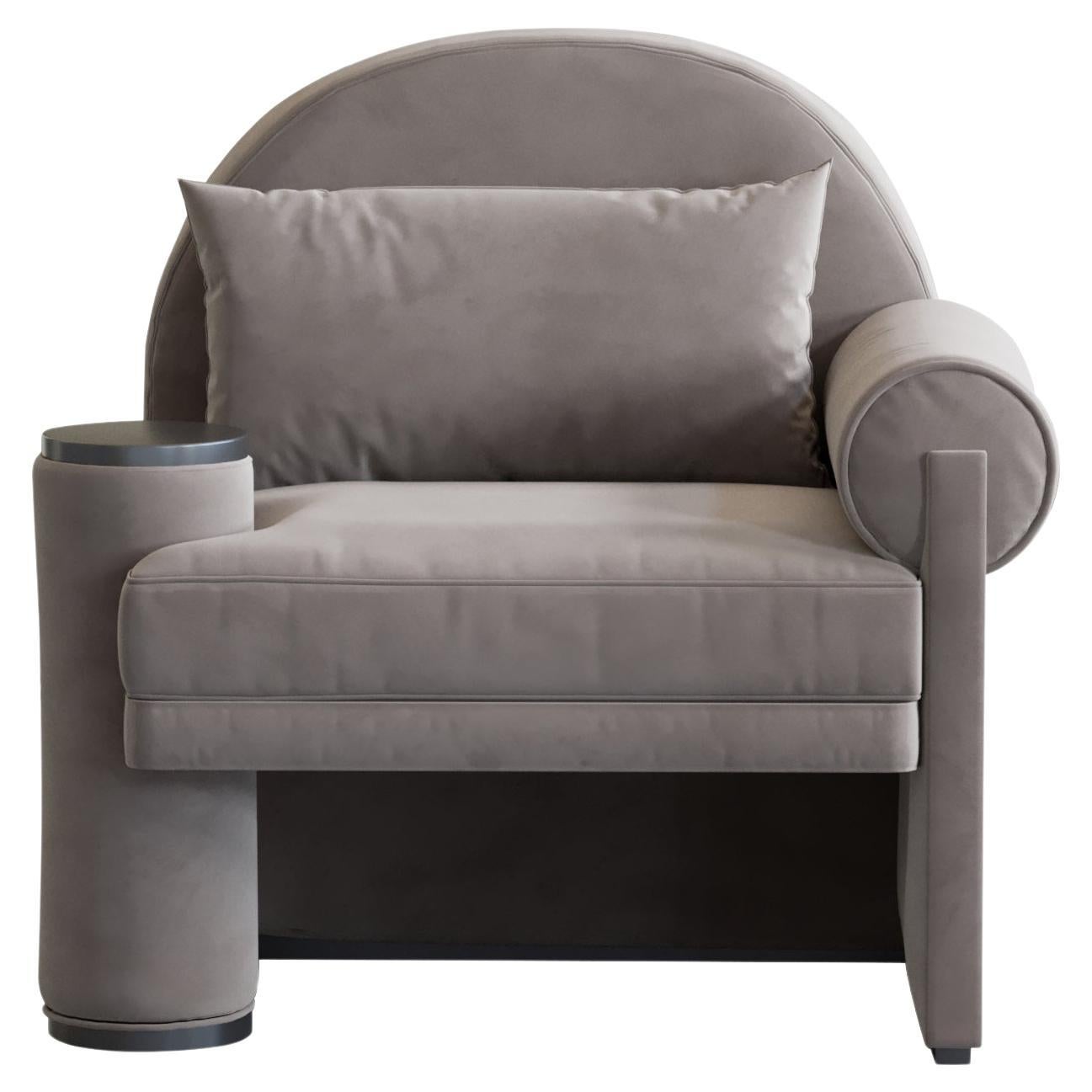 Moon Sessel mit rechter Armlehne aus beigem Samt von Hermhaus