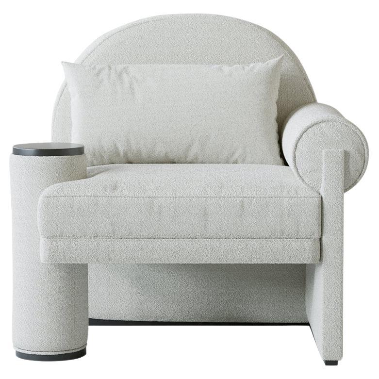 Moon Armchair Right-Armed White Boucle by Hermhaus For Sale