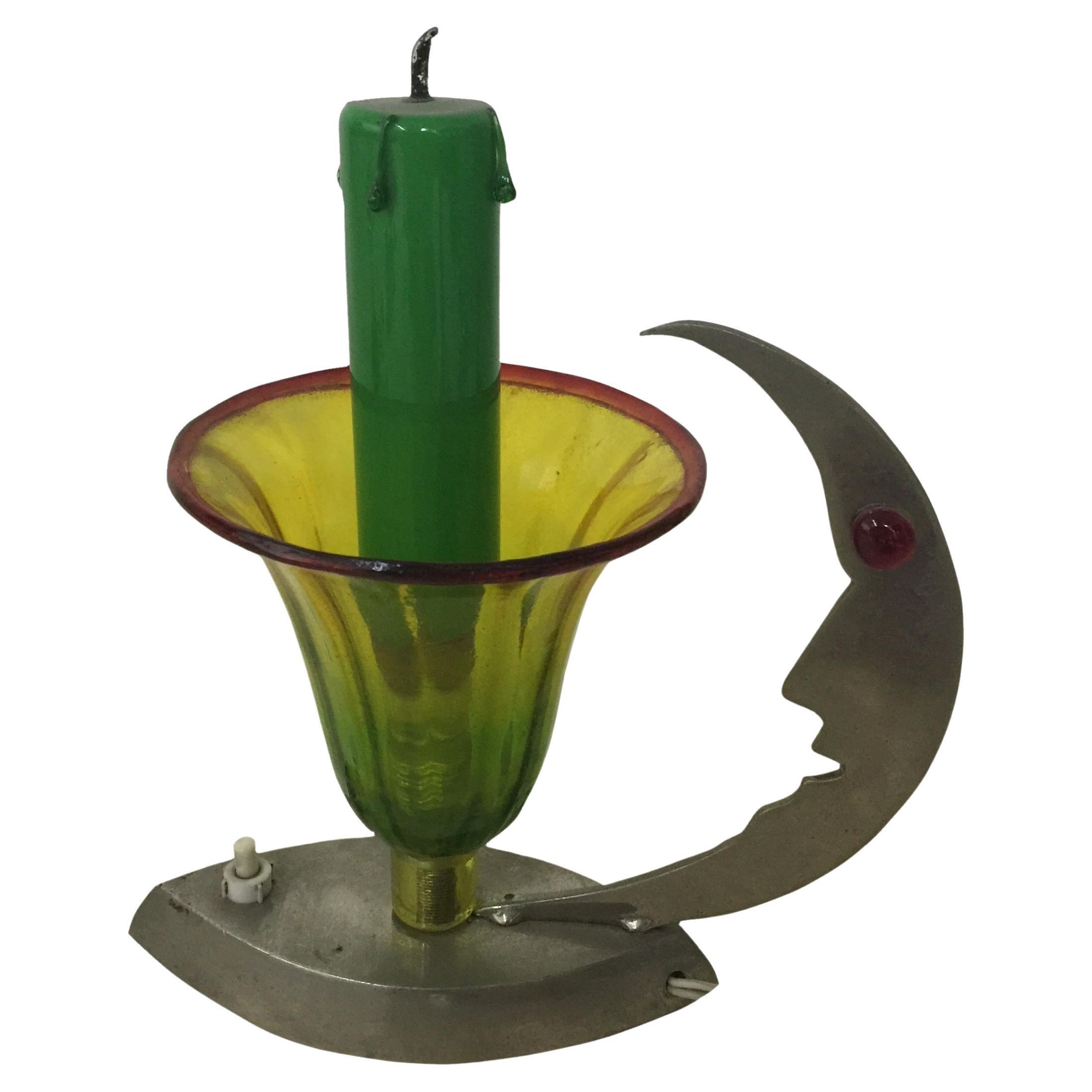 Moon Art Deco Lamp, 1920, in chrome, murano and opaline , France For Sale